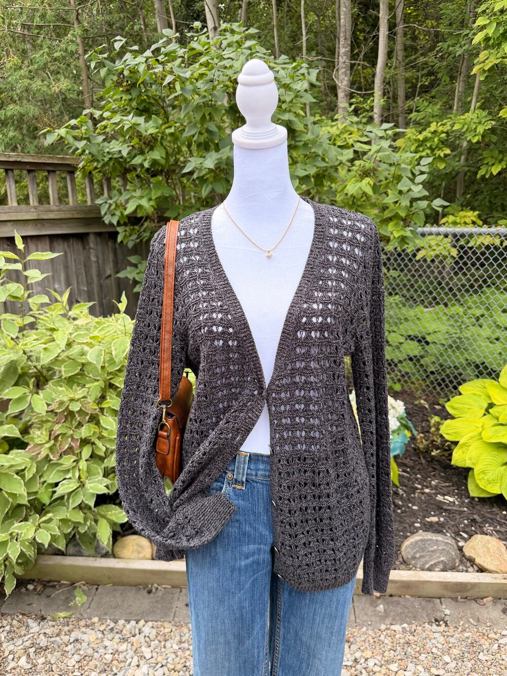 DKNY Jeans Charcoal Open Knit Cardigan